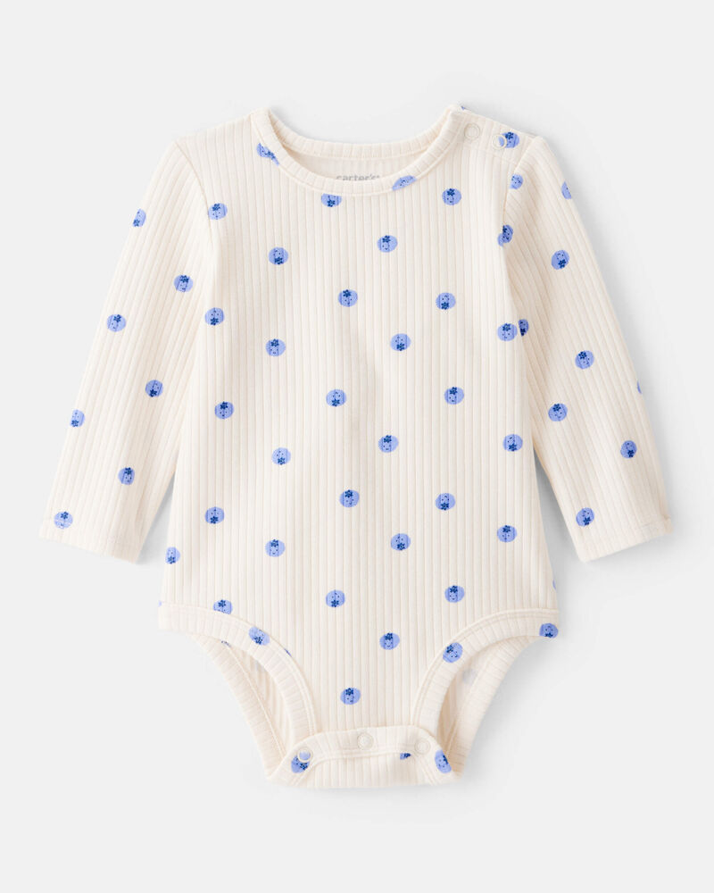 Baby Girl Blueberry Print Long-Sleeve Fashion Bodysuit - Ivory, image 1 of 3 slides