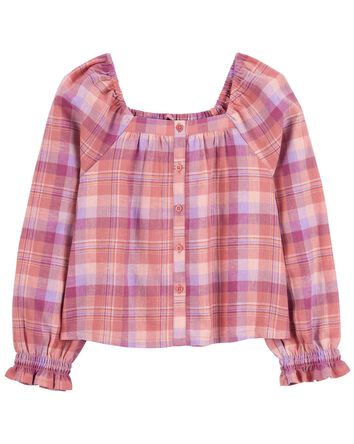 Kid Pink Plaid Button-Front Shirt, 