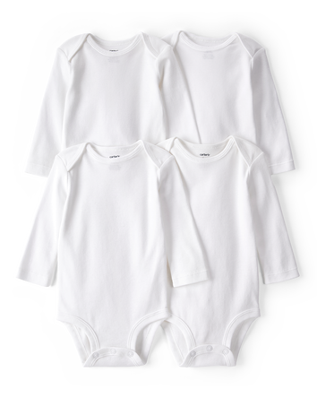 Baby 4-Pack Long-Sleeve Bodysuits - White, 