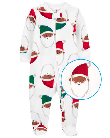 Santa Zip-Up Fleece Sleep & Play Pajamas, 