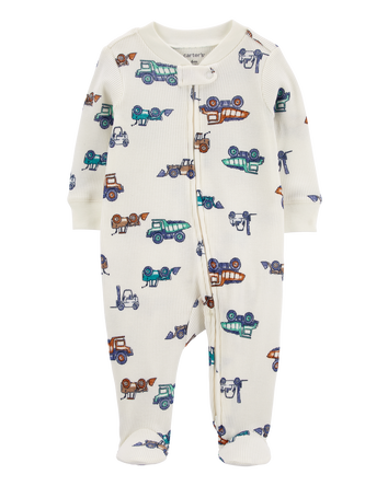Baby Car 2-Way Zip Waffle Knit Sleep & Play Pajamas, 