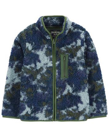 Tie Dye Fleece Knit Jacket - Navy, 