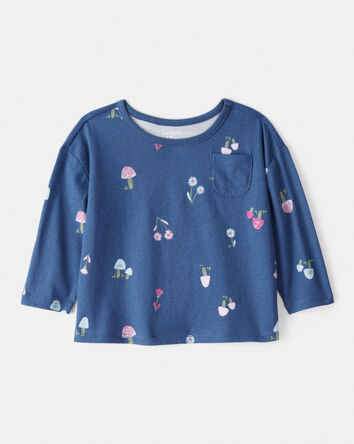 Baby Girl Floral Cotton Long-Sleeve Top - Blue, 