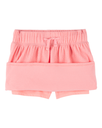 Kid Ribbed Textured Drawstring Skort - Orange, 
