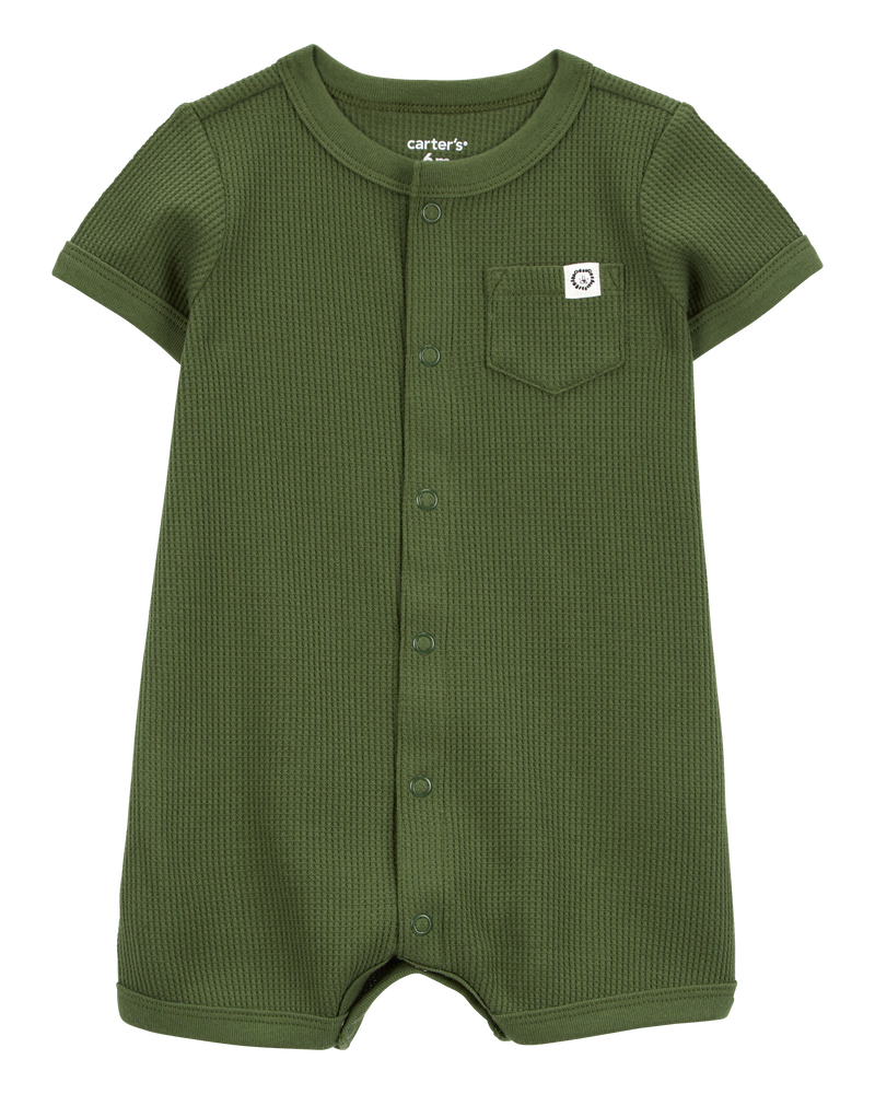 Baby Boy Waffle Knit Short-Sleeve Romper - Green, image 1 of 3 slides