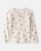 Toddler Girl Floral Print Cotton Long-Sleeve Henley Top - Cream, image 1 of 3 slides