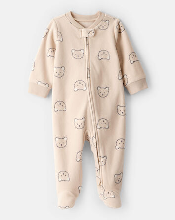 Baby Boy Bear Fleece 2-Way Zip Sleep & Play Pajamas - Khaki, 