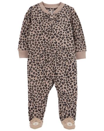 Baby Leopard Zip-Up Fleece Footie Sleep & Play Pajamas, 