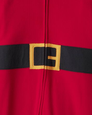 Kid Santa Fleece Hooded Zip-Up 1-Piece Pajama Jumpsuit - Red, 