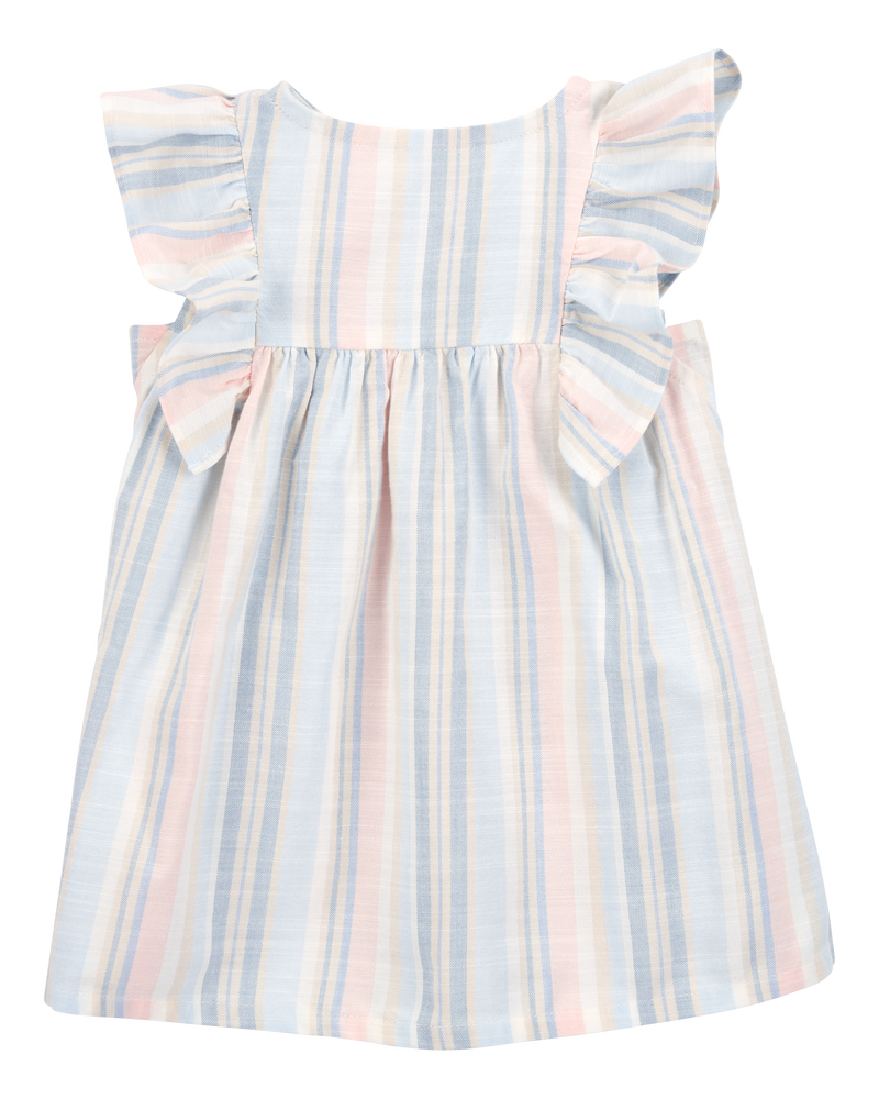 Baby Striped Linen Look-Alike Flutter Sleeves Dress, image 2 of 5 slides