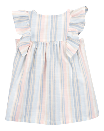 Baby Striped Linen Look-Alike Flutter Sleeves Dress, 