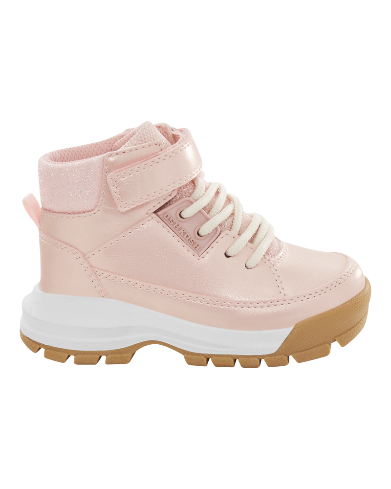 Toddler Metallic Pink Lace-Up Boots, image 2 of 7 slides