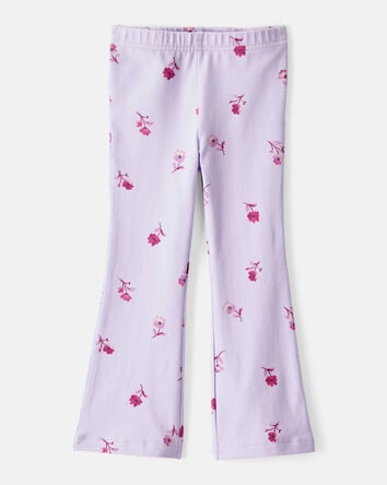 Toddler Girl Floral Cotton Flare Pull-On Stretch Leggings - Purple, 