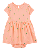 Baby Girl Pineapple Print PurelySoft Bodysuit Dress - Coral, image 1 of 5 slides
