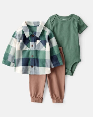 Baby 3-Piece Plaid Little Jacket Set - Green/Brown, 