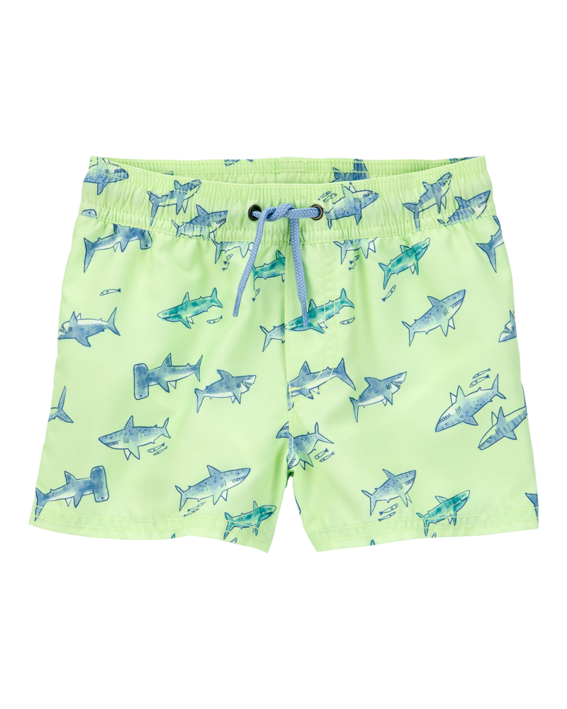Toddler Boy Shark Swim Trunks - Lime Green, image 1 of 4 slides