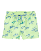 Toddler Boy Shark Swim Trunks - Lime Green, image 1 of 4 slides