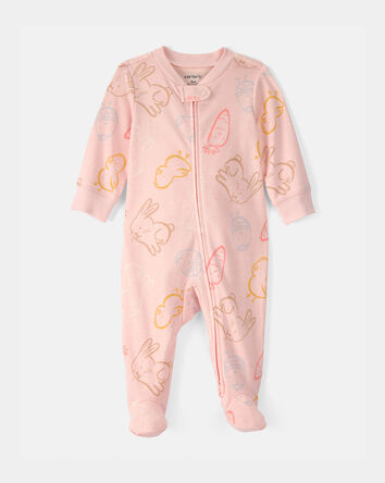 Baby Girl Easter 100% Cotton 2-Way Zip Sleep & Play Pajama - Pink, 