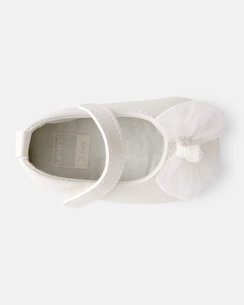 Baby Girl Tulle Bow Dress Shoes - White, image 4 of 6 slides