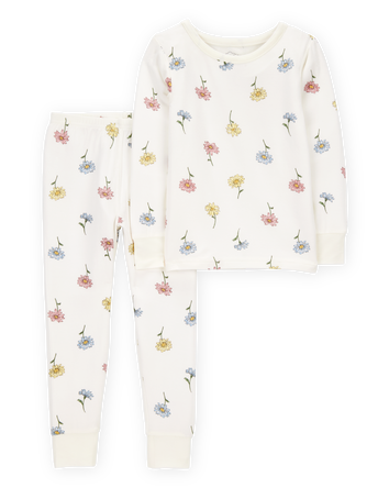 Toddler Girl Floral Print PurelySoft 2-Piece Pajamas - Ivory, 