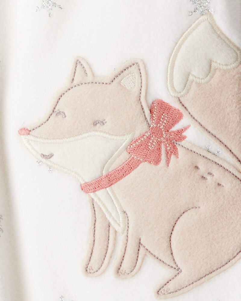 Baby Girl Fox Sparkle Print Loose Fit Long-Sleeve Sleep & Play Pajamas - White, image 4 of 5 slides