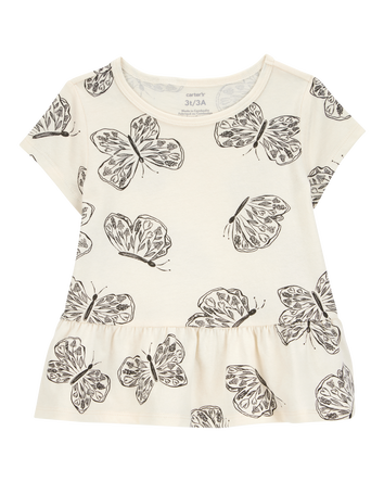 Butterfly Short-Sleeve Peplum Tee - Cream, 