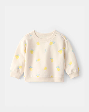 Baby Girl Lemon French Terry Pullover Sweatshirt - Ivory
, 