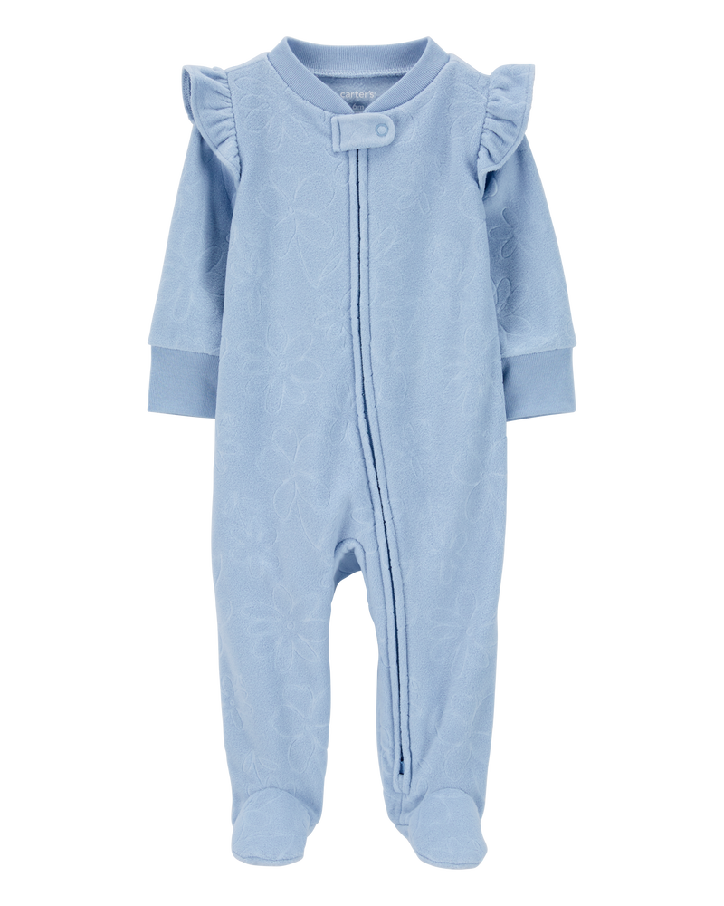 Baby Floral Zip-Up Fleece Sleep & Play Pajamas, image 1 of 4 slides