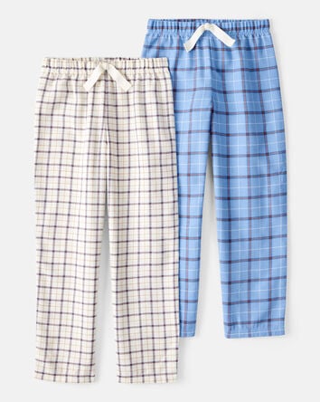 Kid 2-Pack Plaid Pajama Pants - Blue/Ivory, 