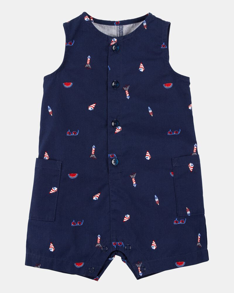 Baby 4th Of July Button-Down Romper, image 1 of 4 slides