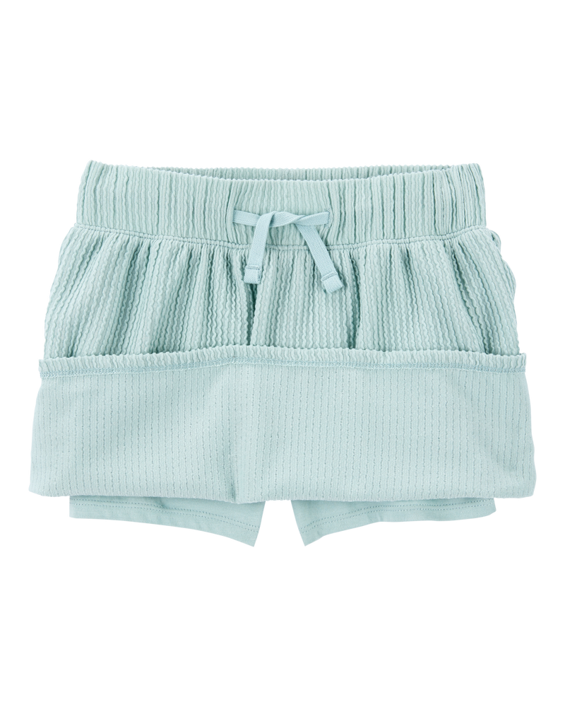 Kid Ribbed Textured Drawstring Skort -  Green, image 2 of 4 slides