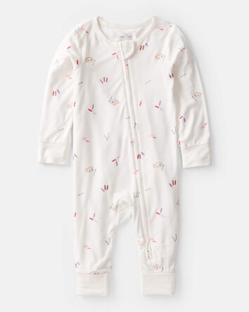 Baby Girl Art Print PurelySoft Sleep & Play Pajamas - White, 