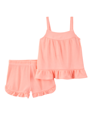 Toddler Girl Solid Loose Fit 2-Piece Pajamas - Coral, 