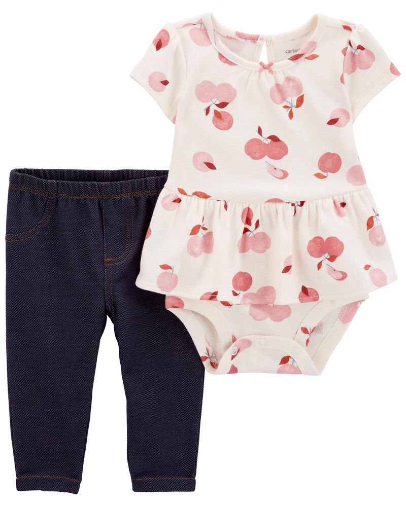 Baby 2-Piece Apple Peplum Bodysuit Pant Set, image 1 of 3 slides
