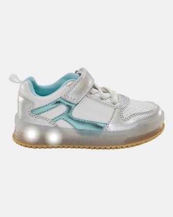 Toddler Light Up Metallic Sneakers - Silver/Aqua, 