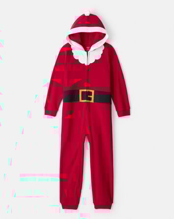 Kid Santa Loose Fit Long-Sleeve Zip-Up 1-Piece Pajamas - Red, 