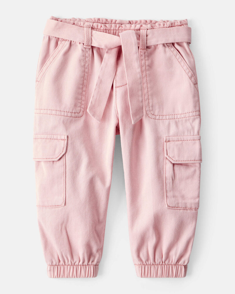 Baby Girl Cotton Cargo Joggers - Pink, image 1 of 5 slides