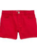 Red - Kid Eyelet Trim Denim Shorts
