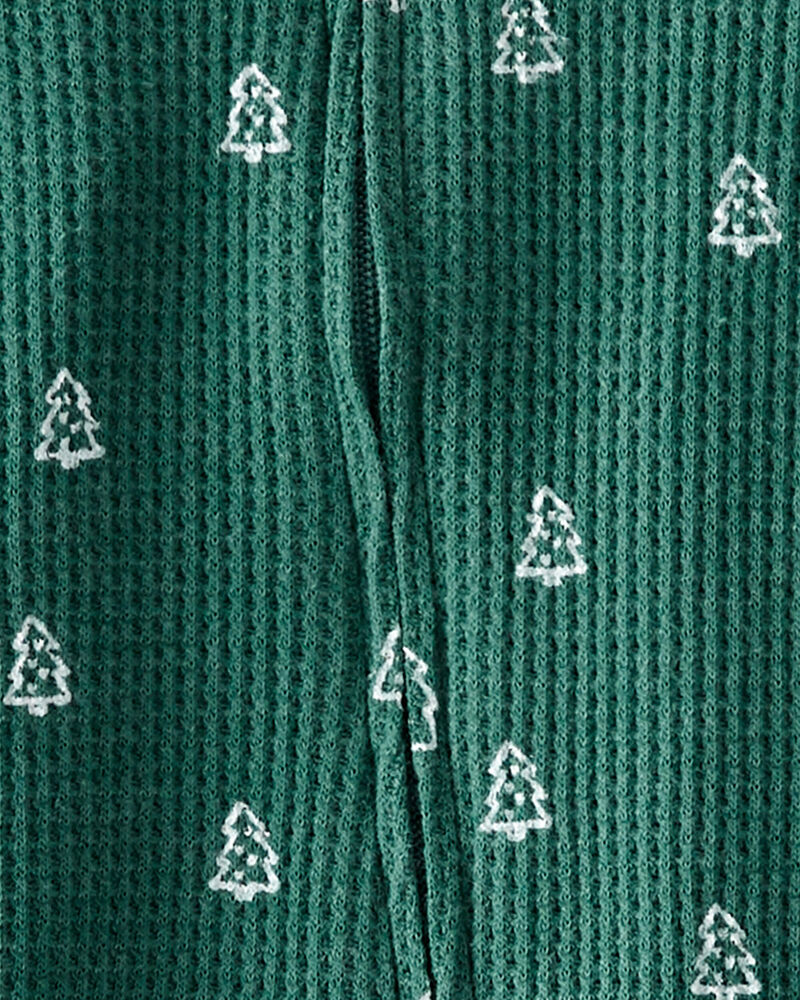 Baby Waffle Knit Sleep & Play Pajamas Made with Organic Cotton in Evergreen Trees, image 3 of 4 slides