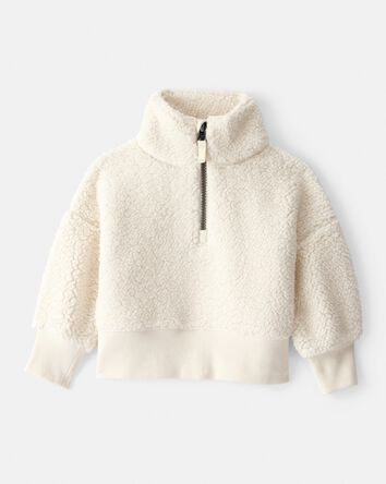 Baby Girl Sherpa Quarter-Zip Pullover Sweatshirt - Cream, 