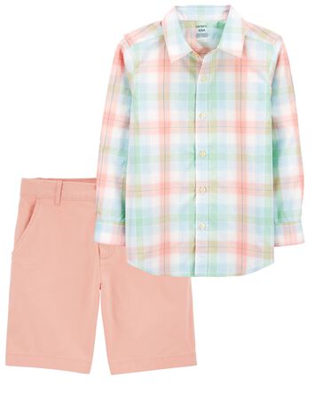Kid 2-Piece Button-Front Shirt & Chino Shorts Set, 