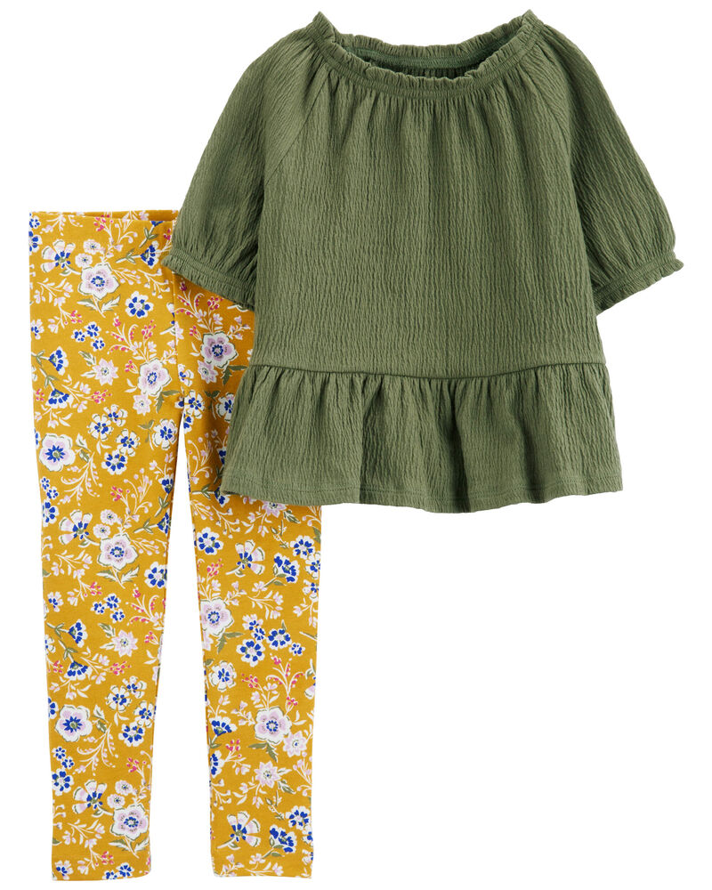 Toddler 2-Piece Peplum Top & Floral Legging Set, image 1 of 3 slides