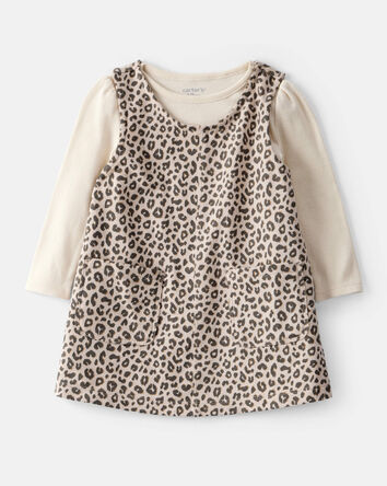 Baby Girl 2-Piece Leopard Print Cotton Long-Sleeve Dress Set - Brown, 