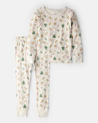 Toddler Holiday Print PurelySoft Snug Fit 2-Piece Pajamas - White, image 1 of 5 slides