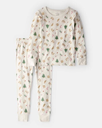 Toddler Holiday Print PurelySoft Snug Fit 2-Piece Pajamas - White, 