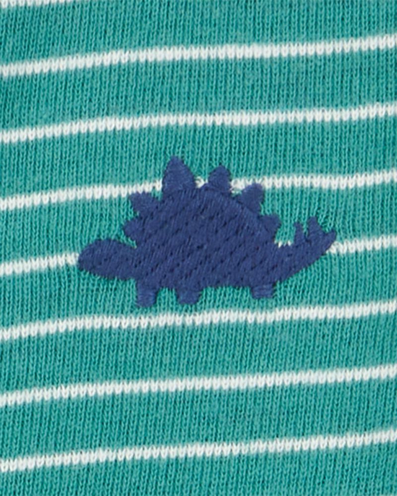 Baby Dinosaur Striped Cotton Short-Sleeve Romper - Green, image 2 of 3 slides