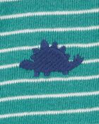 Baby Dinosaur Striped Cotton Short-Sleeve Romper - Green, image 2 of 3 slides