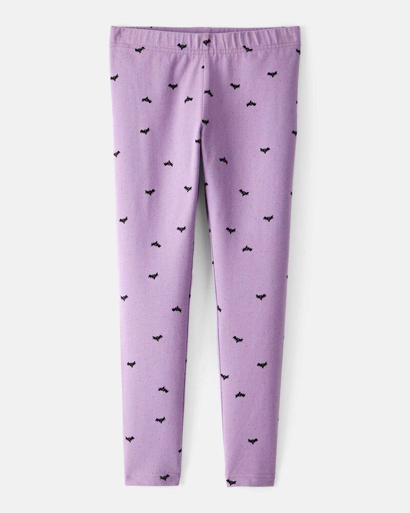 Kid Cotton Halloween Bat Stretch Leggings - Purple, image 1 of 4 slides