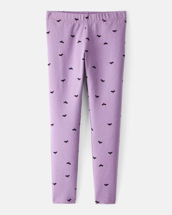 Kid Cotton Halloween Bat Stretch Leggings - Purple, 