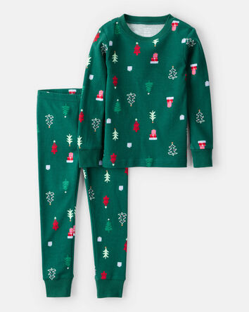 Baby Christmas Tree Print 100% Cotton Long-Sleeve Snug Fit 2-Piece Pajamas - Green, 